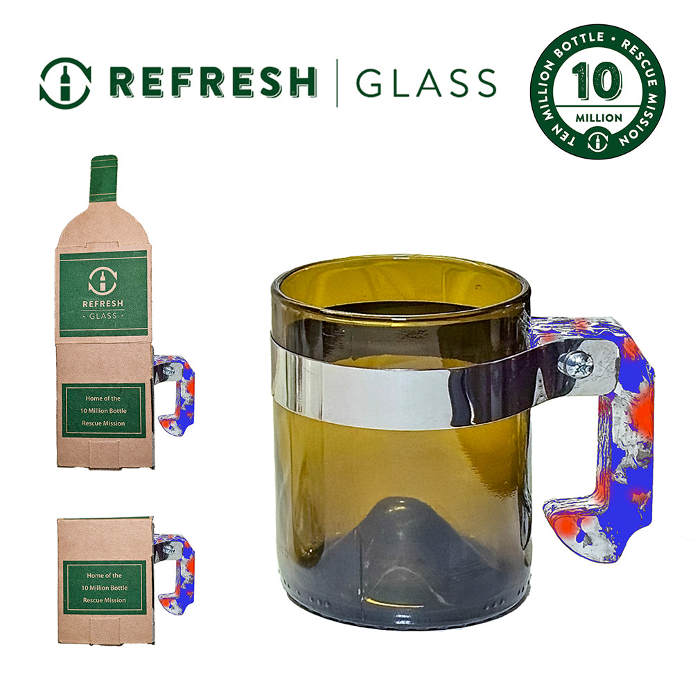 Refresh Glass Mug Sample with 100% recycled plastic handle :: USA colors and 1 pack box